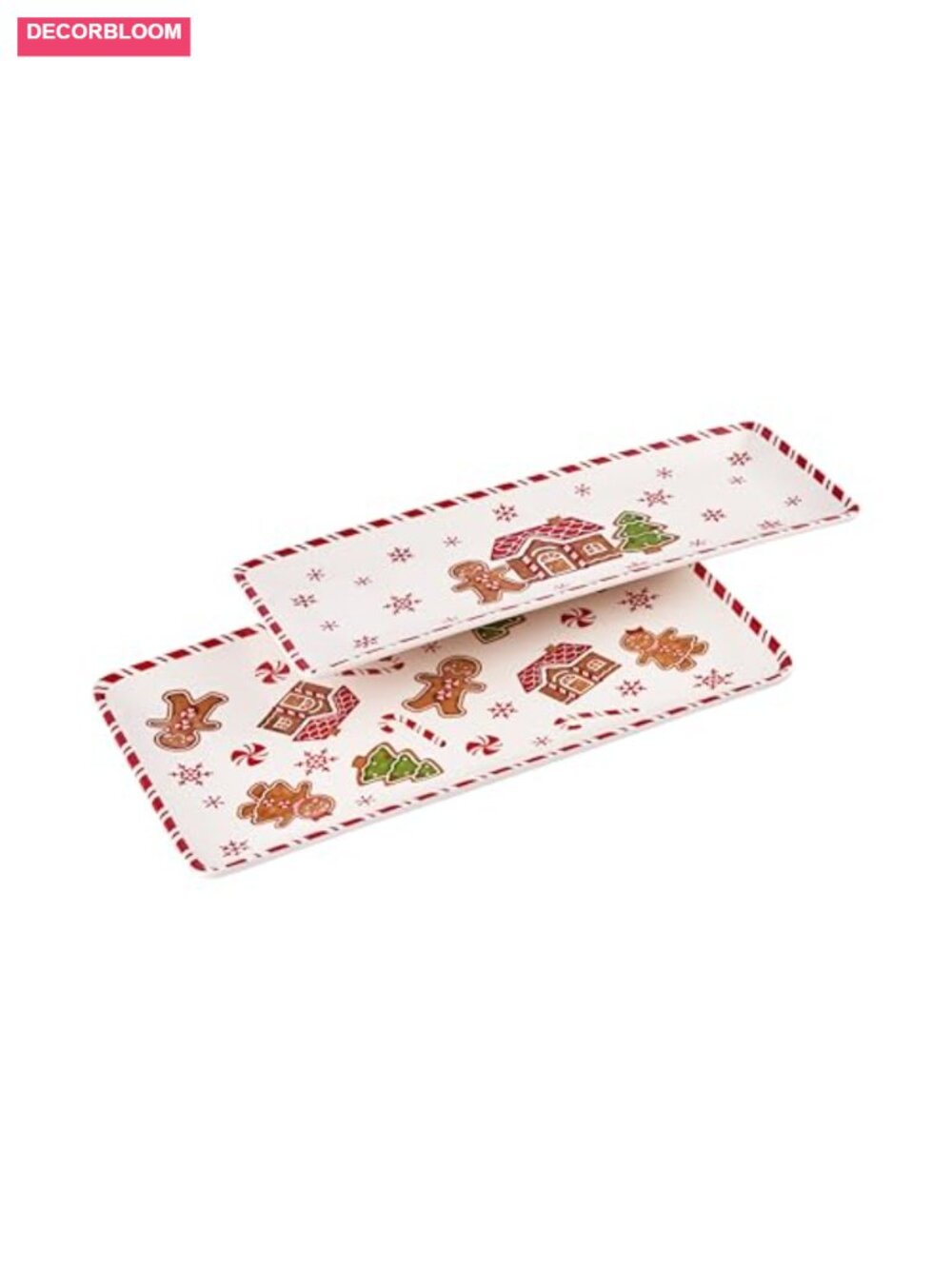 Ceramic Gingerbread Man Rectangular Serving Platters Set of 2 Christmas